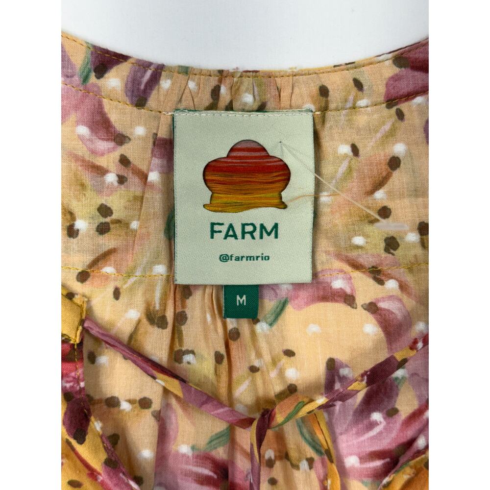 Farm Rio Banana Sunshine Mini Dress Sz M tiered skirt beaded tassel - Picture 3 of 13